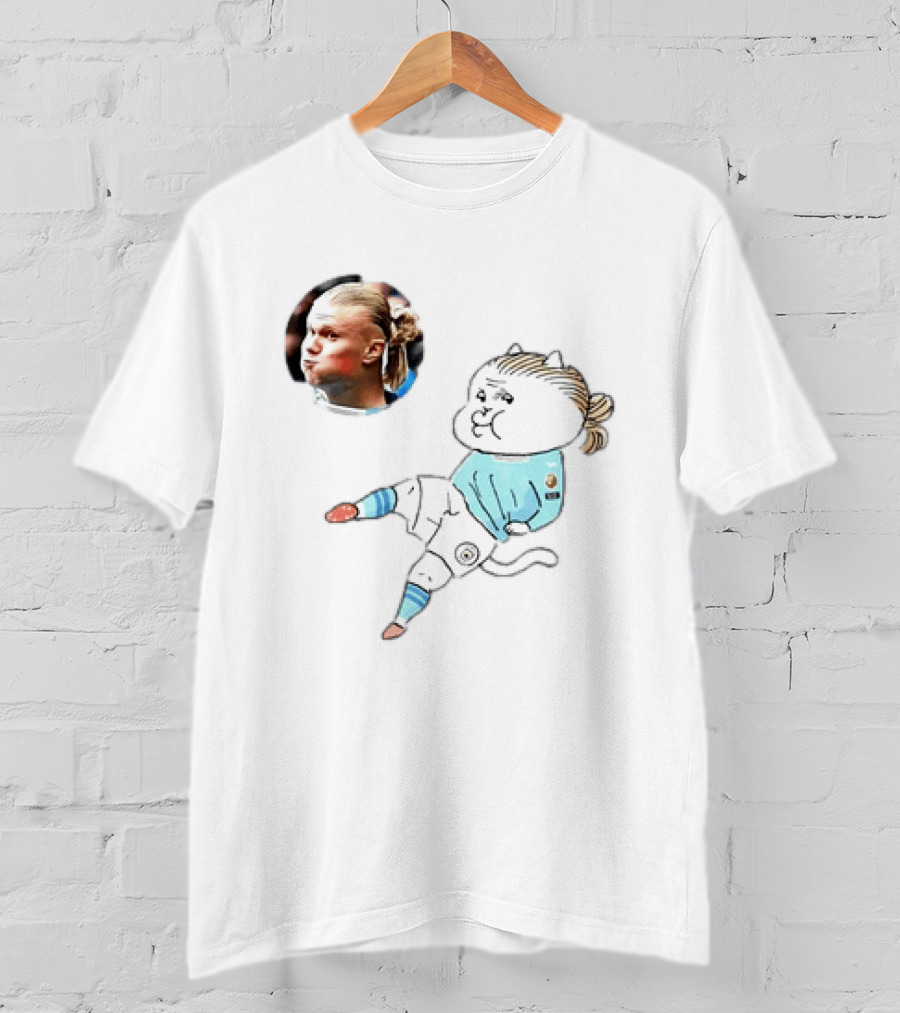 Erling Haaland Manchester City Cat Cartoon Football T-Shirt