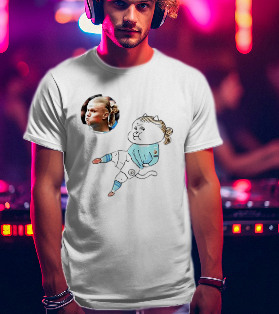 Erling Haaland Manchester City Cat Cartoon Football T-Shirt
