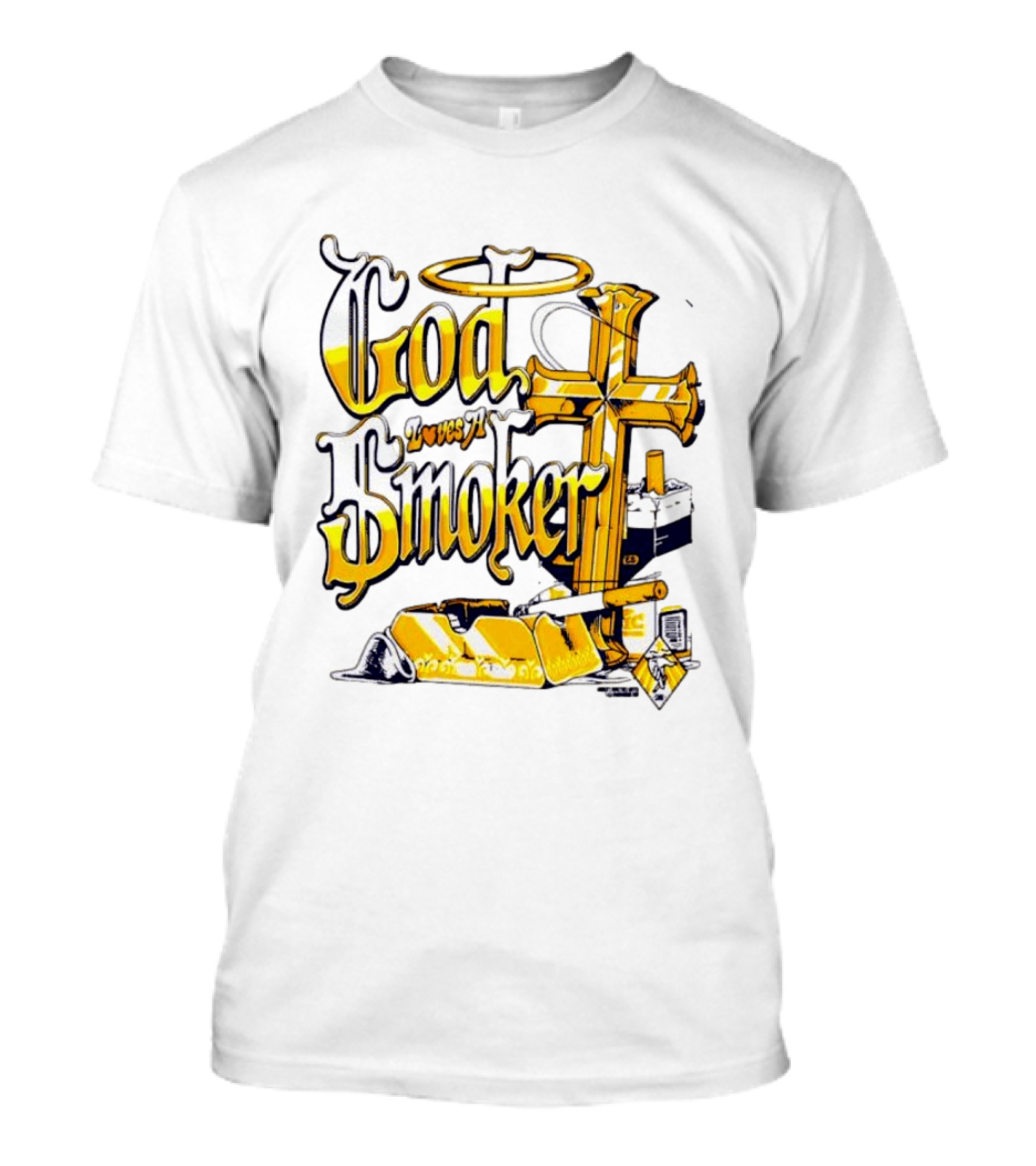 God Loves A Smoker Religious Faith Christian Cross Cigarette Ashtray T-Shirt
