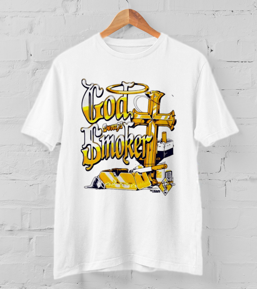 God Loves A Smoker Religious Faith Christian Cross Cigarette Ashtray T-Shirt