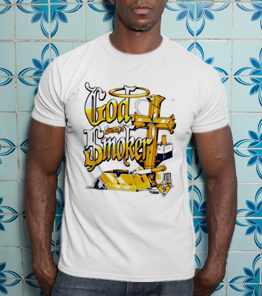 God Loves A Smoker Religious Faith Christian Cross Cigarette Ashtray T-Shirt