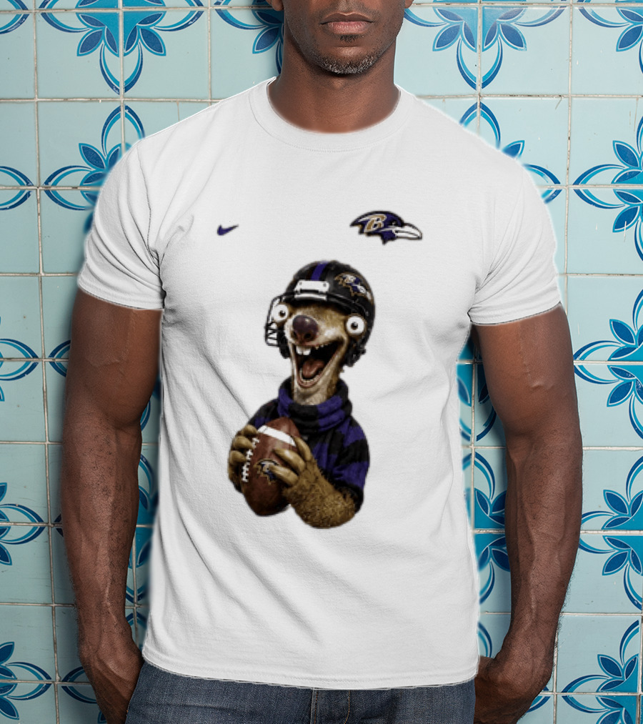 Sid The Sloth Baltimore Ravens Football Helmet And Ball Ravens Fan Gear T-Shirt