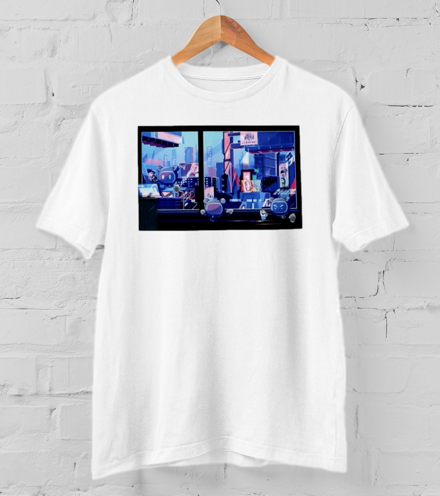 Lit Bot Apts Robots Futuristic City Skyline Pixel T-Shirt