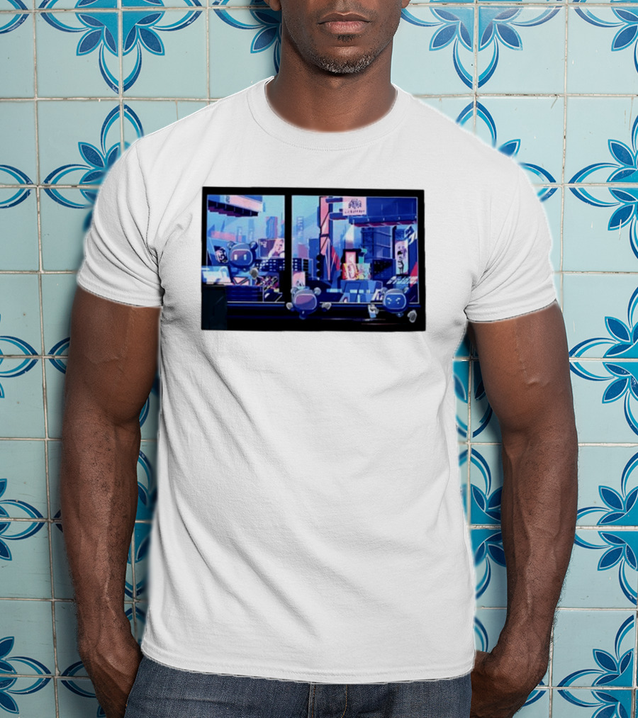 Lit Bot Apts Robots Futuristic City Skyline Pixel T-Shirt