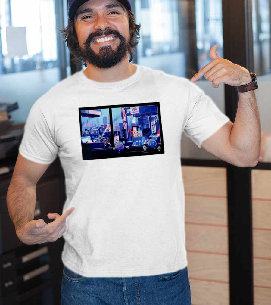 Lit Bot Apts Robots Futuristic City Skyline Pixel T-Shirt