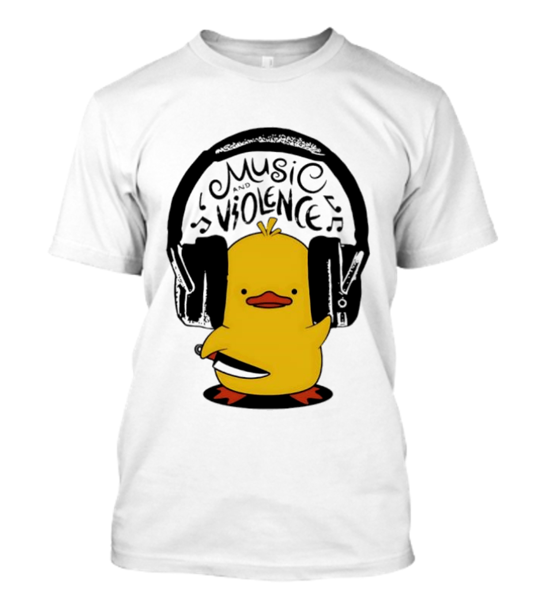 Murder Duck Music And Violence Headphones Knife Animal Bird T-Shirt
