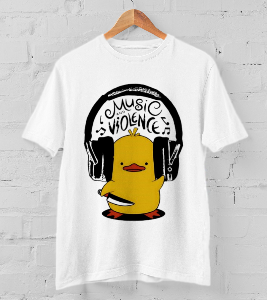 Murder Duck Music And Violence Headphones Knife Animal Bird T-Shirt
