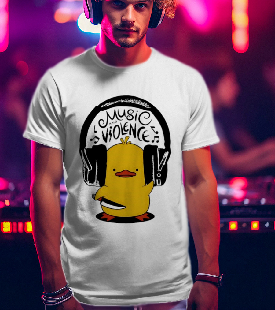 Murder Duck Music And Violence Headphones Knife Animal Bird T-Shirt