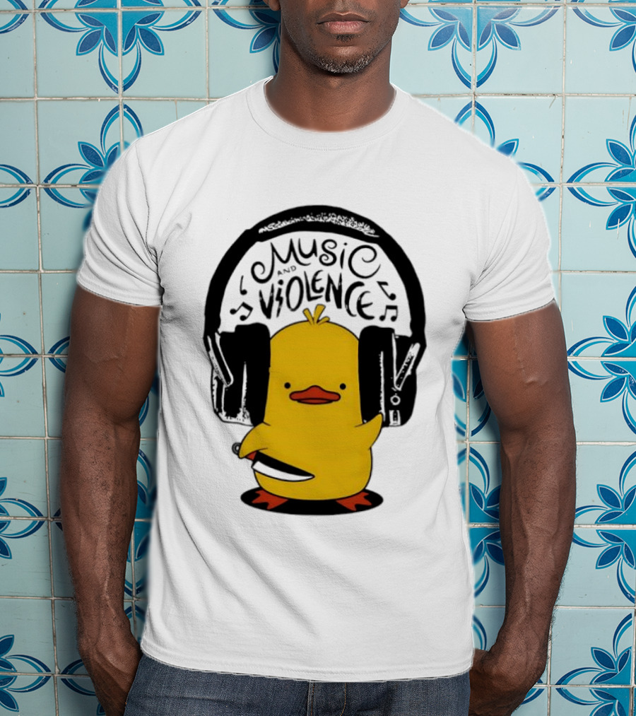 Murder Duck Music And Violence Headphones Knife Animal Bird T-Shirt