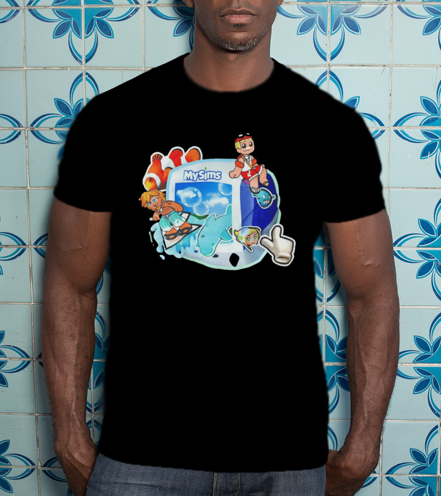 MySims Beach Adventure Clownfish Dolphin و Surfing Fun T-Shirt