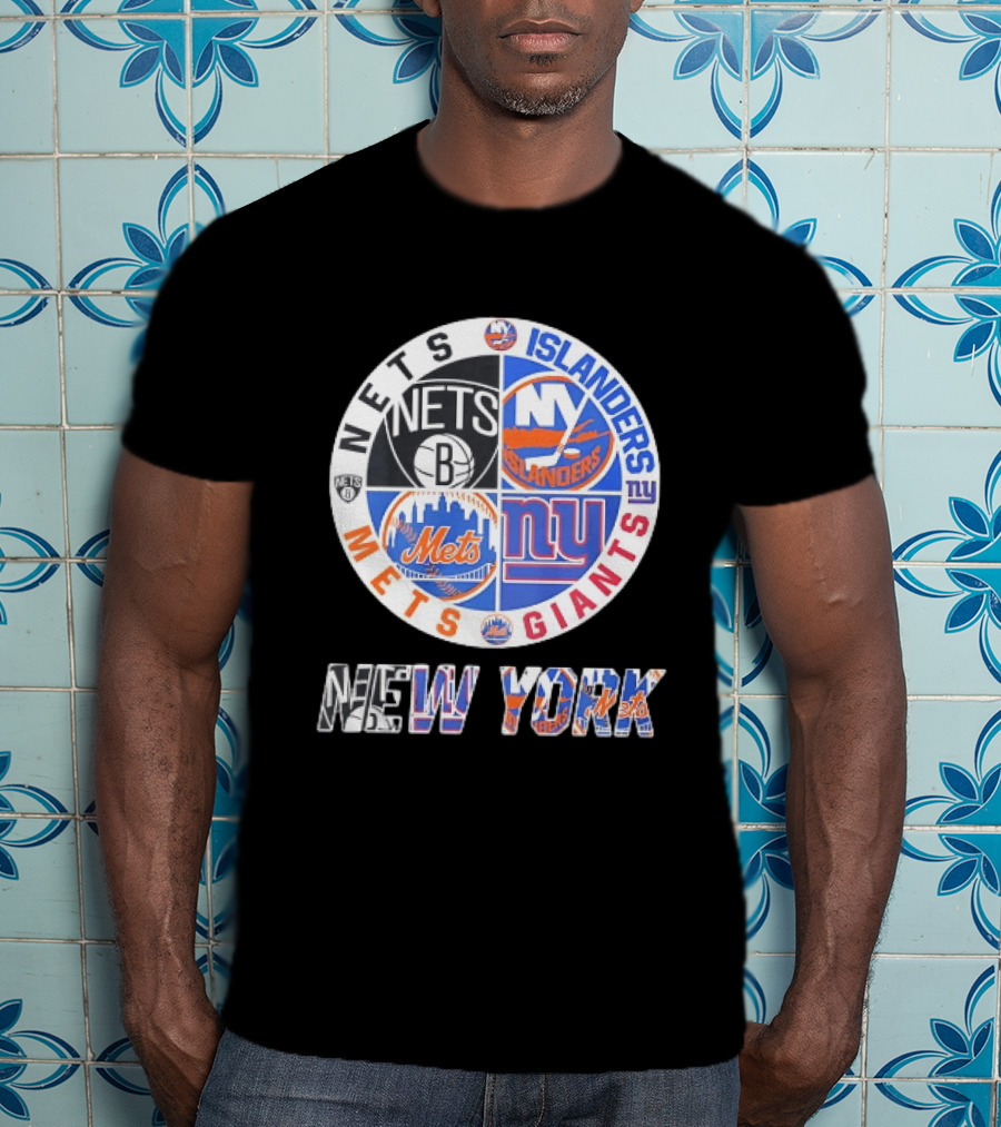 New York Mets Giants Islanders Nets Teams Logo Circle T-Shirt