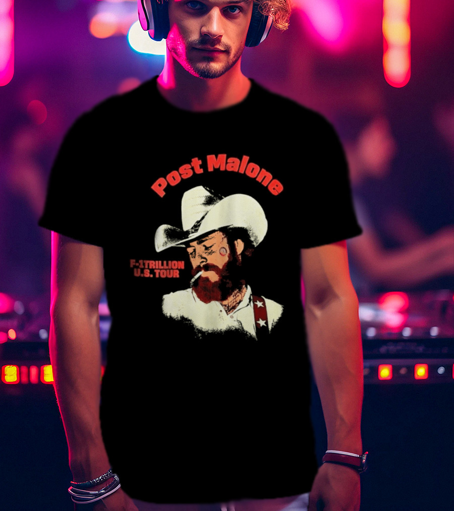 Post Malone F 1 Trillion U.S. Tour Cowboy Hat And Cigarette T-Shirt