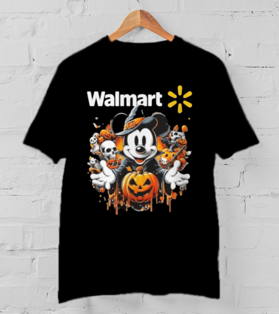 Walmart Mickey Mouse Halloween Witch Pumpkin Skulls T-Shirt