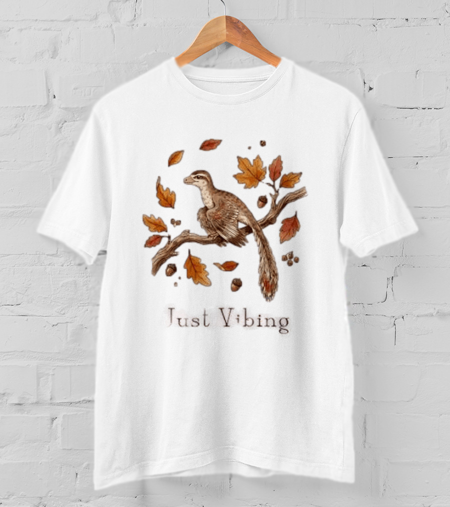 Archaeopteryx Bird With Autumn Leaves Acorns Just Vibing Paleontology Nature T-Shirt