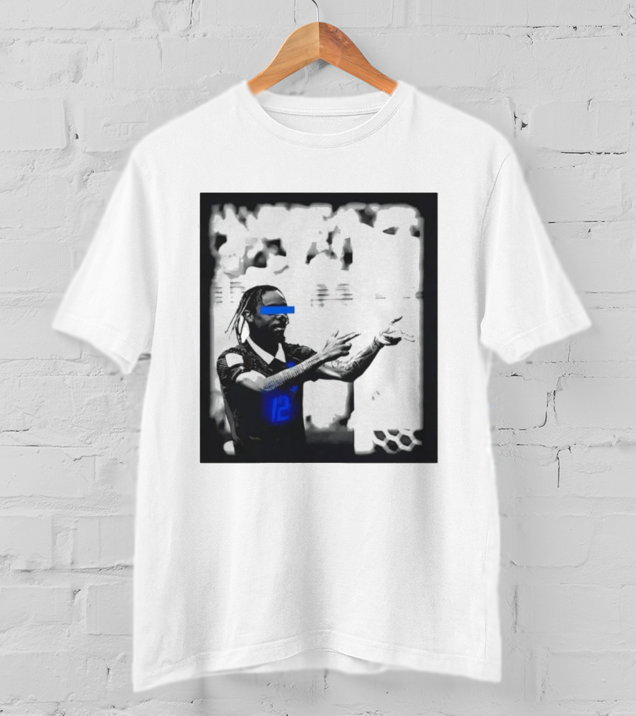 Bradley Barcola France Parasite Number 12 Footballer Blue Accents T-Shirt