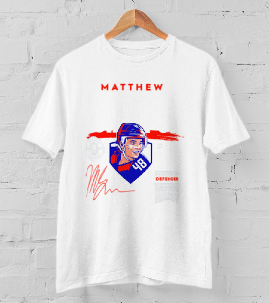 Matthew Schaefer New York Islanders 48 Spotlight Signature Helmets T-Shirt