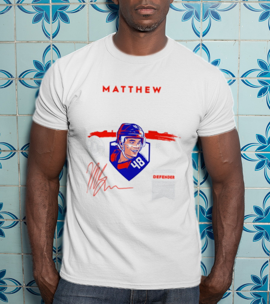 Matthew Schaefer New York Islanders 48 Spotlight Signature Helmets T-Shirt