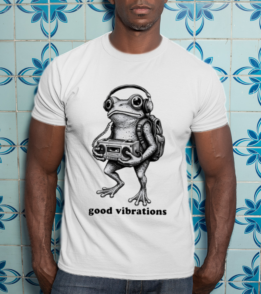 Frog With Headphones Boombox Backpack Good Vibrations T-Shirt