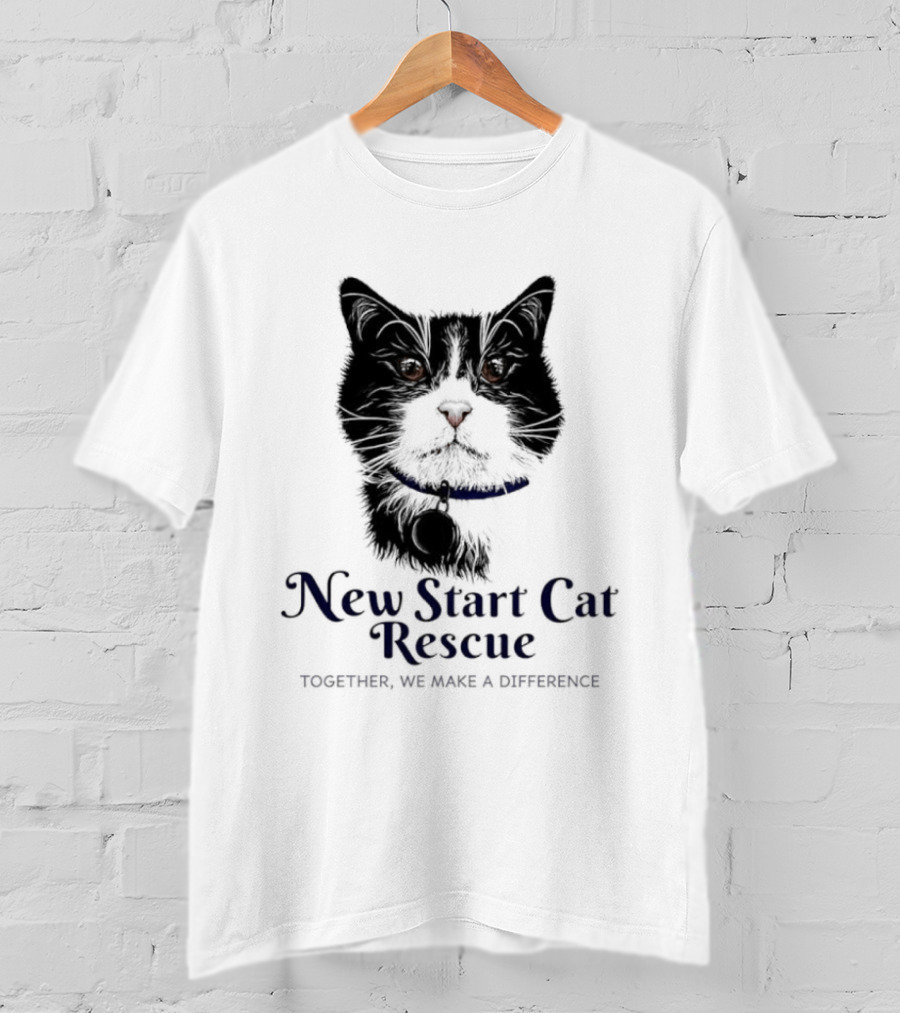 New Start Cat Rescue Together We Make A Difference Black And White Cat T-Shirt
