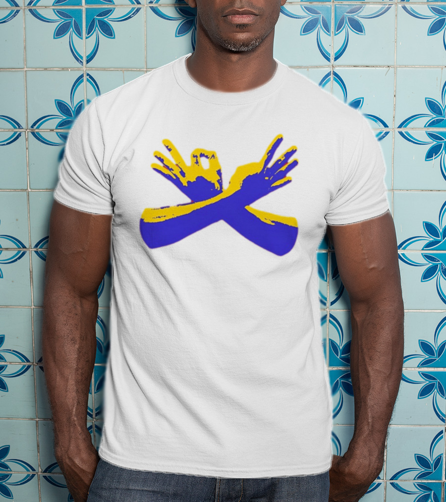 Hand Gesture Okay Yellow Blue Crossed Hands T-Shirt