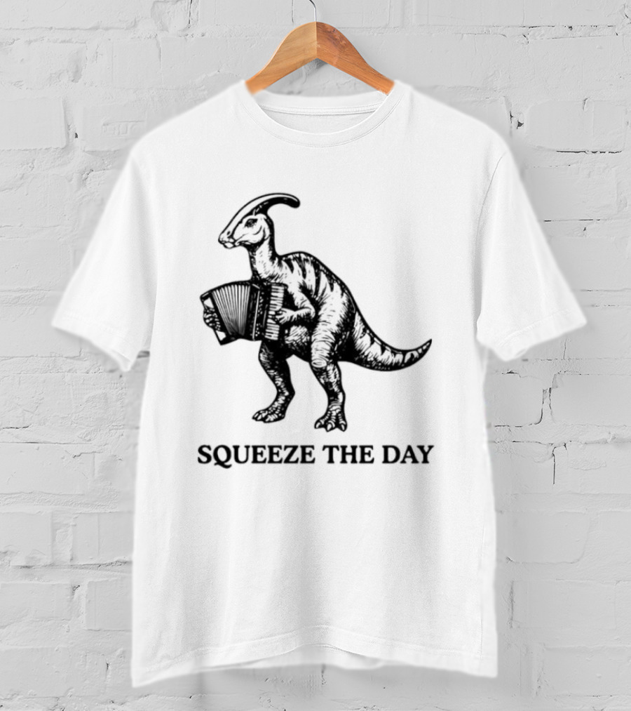 Parasaurolophus Squeeze The Day Playing Accordion T-Shirt