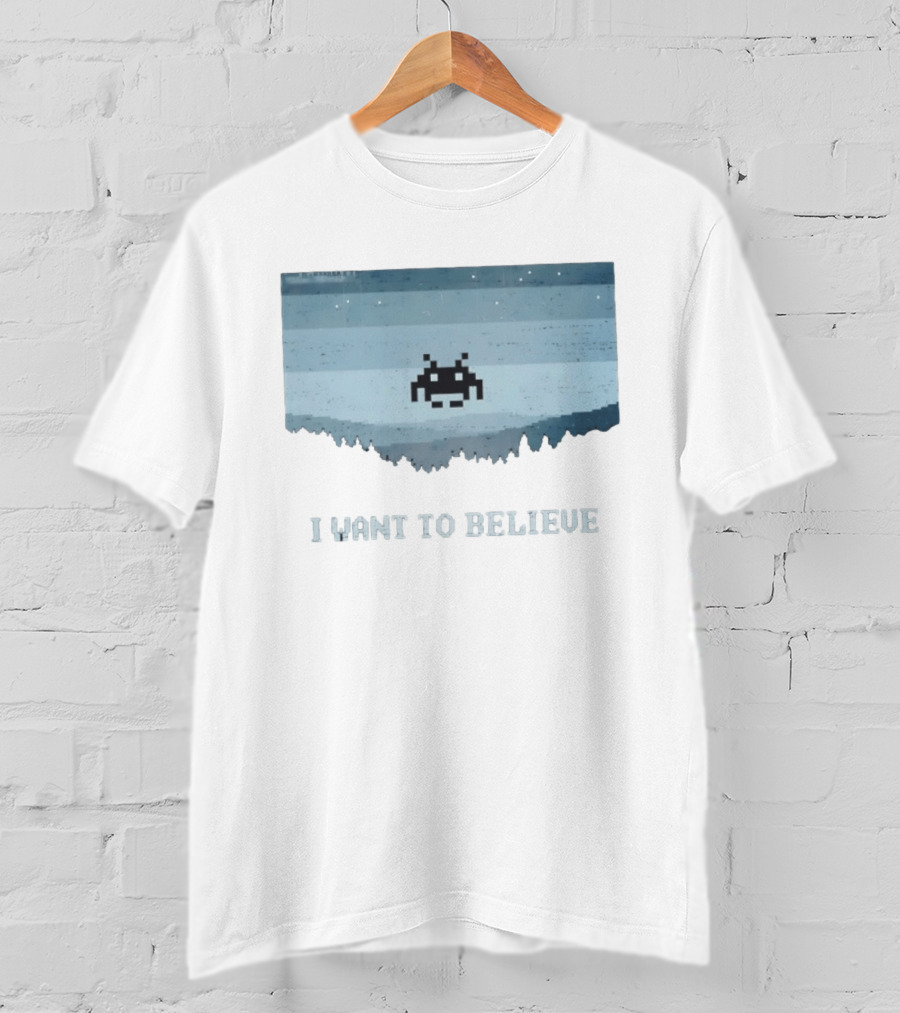 Space Invaders The X Files I Want To Believe Retro Mashup T-Shirt