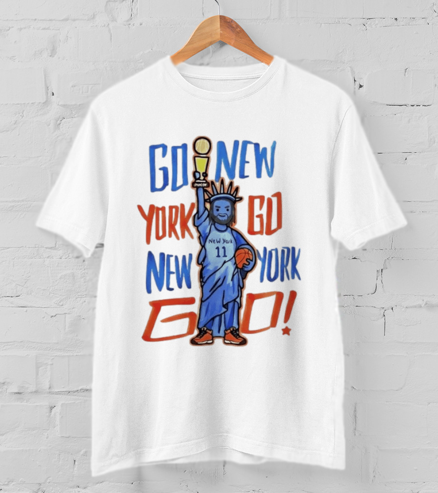 New York Knicks Go New York Go Statue Of Liberty Jalen Brunson Basketball Trophy T-Shirt