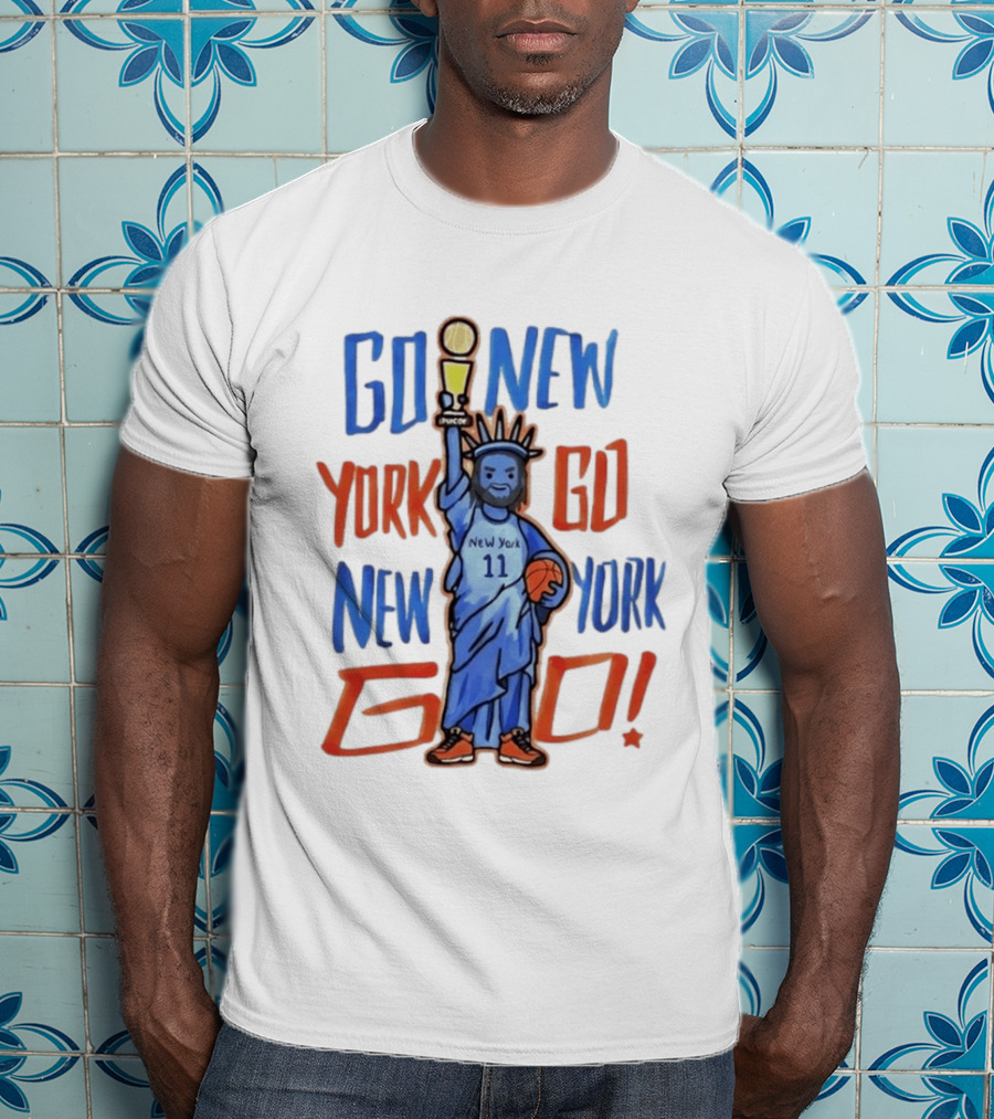 New York Knicks Go New York Go Statue Of Liberty Jalen Brunson Basketball Trophy T-Shirt