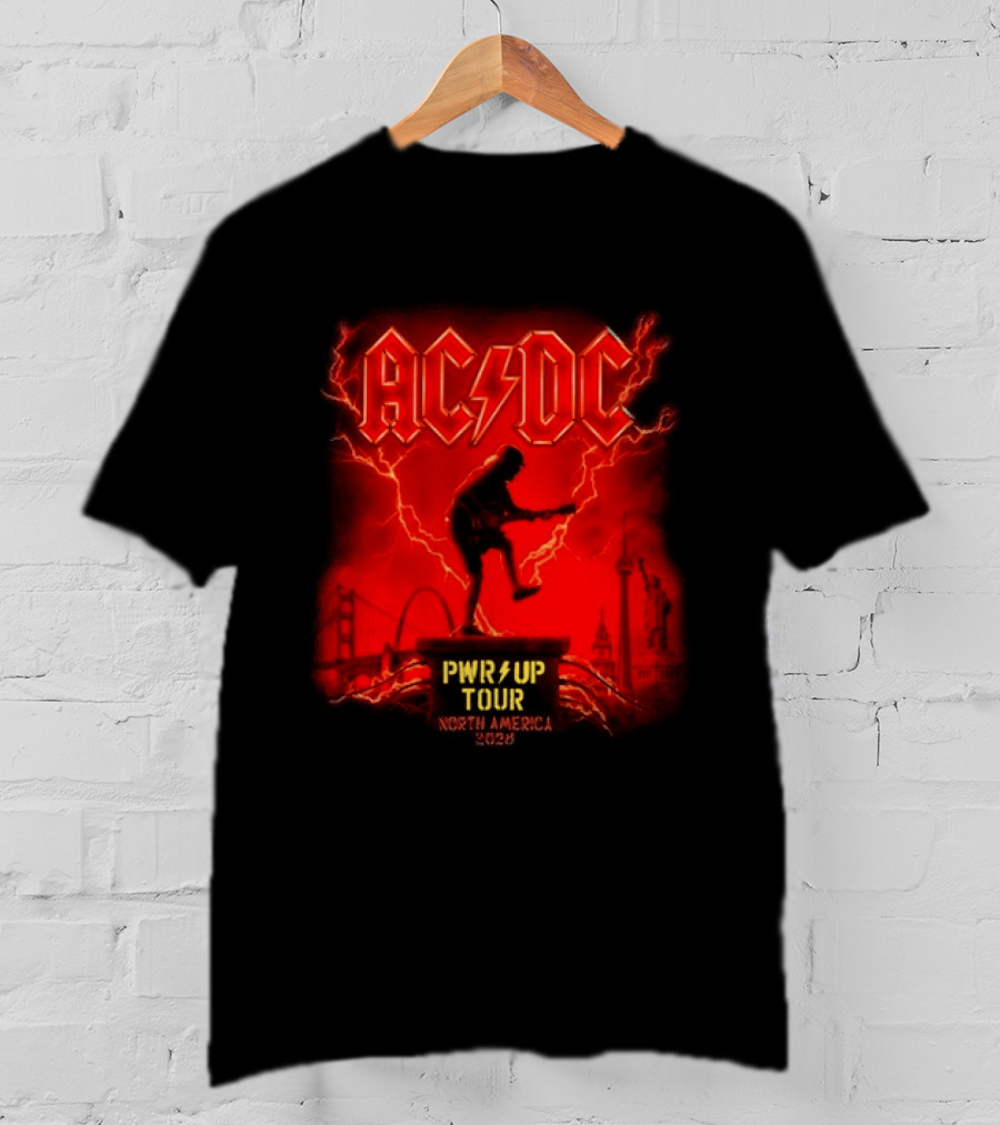 ACDC PWR Up Tour 2026 North America Red Lightning Cities Dates Angus T-Shirt