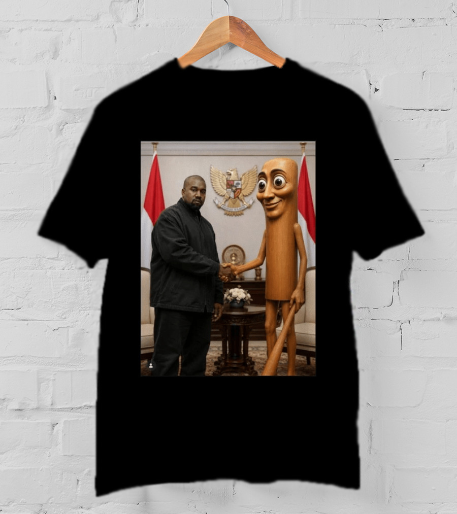 Kanye West And Indonesian Sahur Shaking Hand With Tung Tung Baton In Presidential Setting T-Shirt