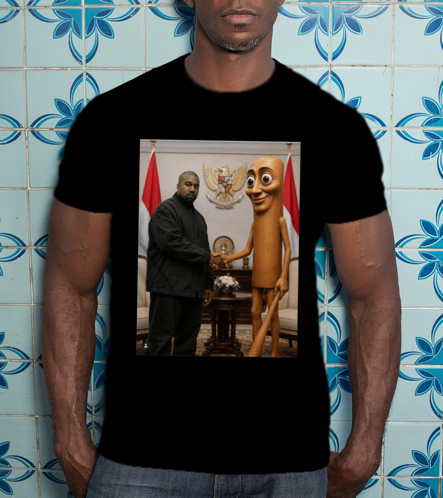 Kanye West And Indonesian Sahur Shaking Hand With Tung Tung Baton In Presidential Setting T-Shirt