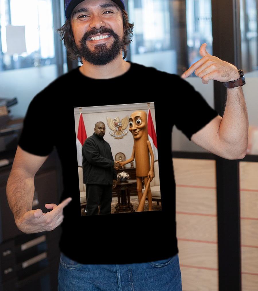 Kanye West And Indonesian Sahur Shaking Hand With Tung Tung Baton In Presidential Setting T-Shirt