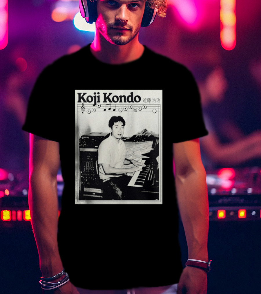 Koji Kondo Iconic Music Composer With Musical Notes And Piano Mastery T-Shirt