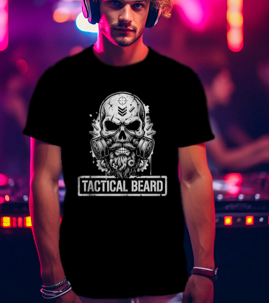 Tactical Beard Gas Mask Skull Military Veteran Protest Owner T-Shirt