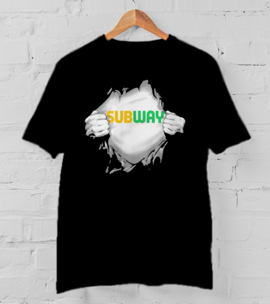 Subway Ripped Chest Superhero Torn Effect Employee Branding T-Shirt