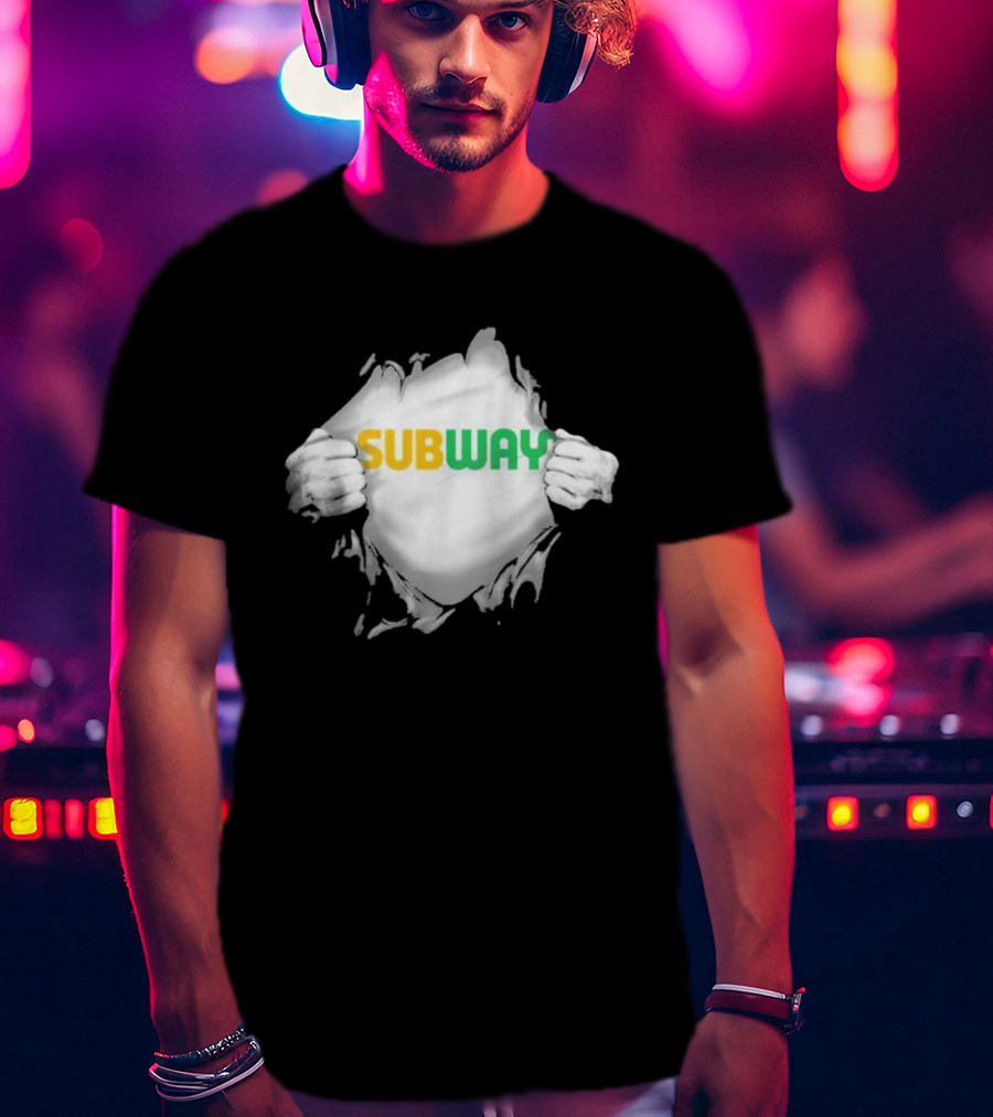 Subway Ripped Chest Superhero Torn Effect Employee Branding T-Shirt