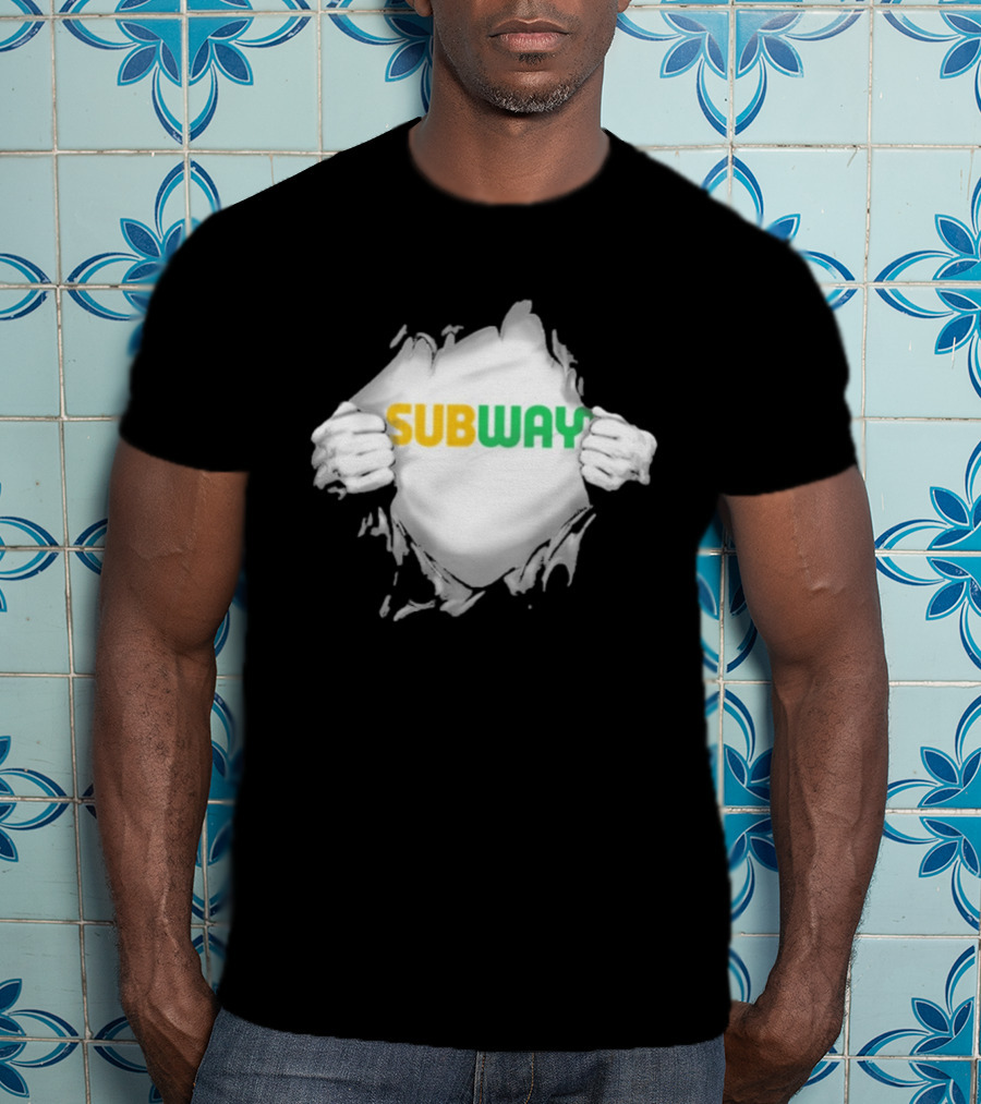 Subway Ripped Chest Superhero Torn Effect Employee Branding T-Shirt