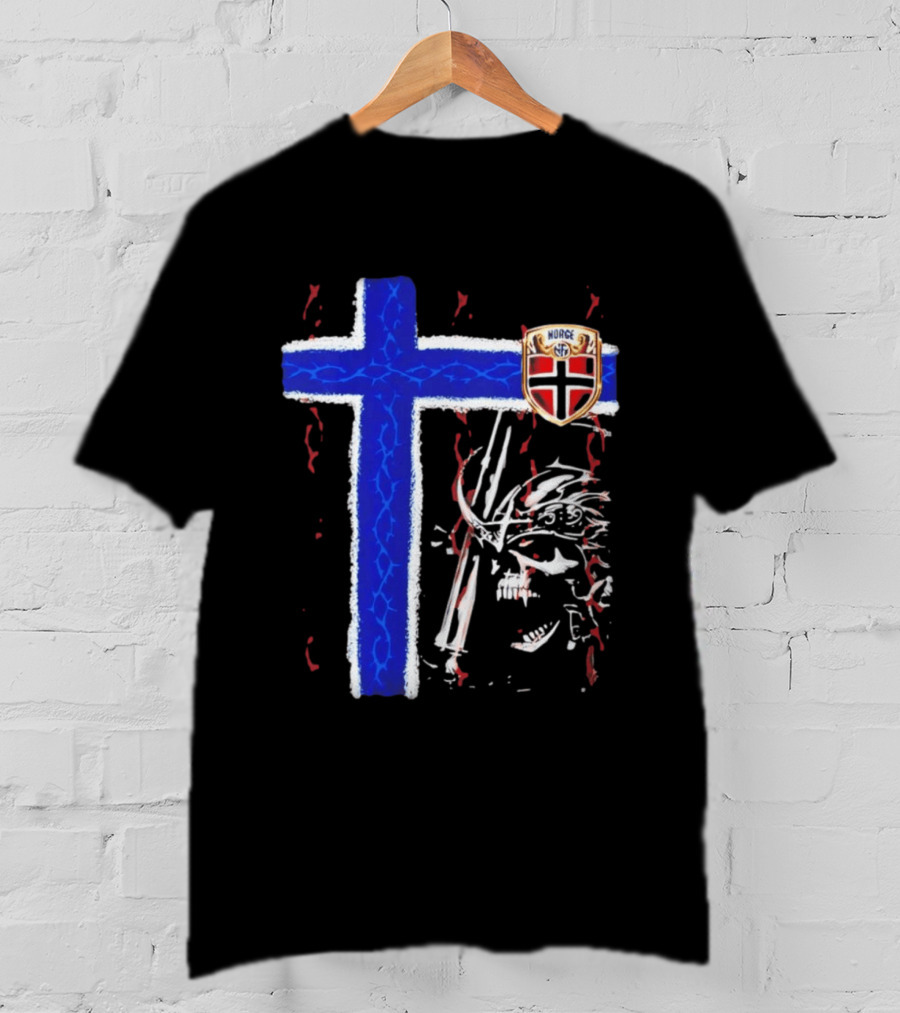 Norge Shield Cross Skull Warrior Norwegian Patriot Nordic T-Shirt