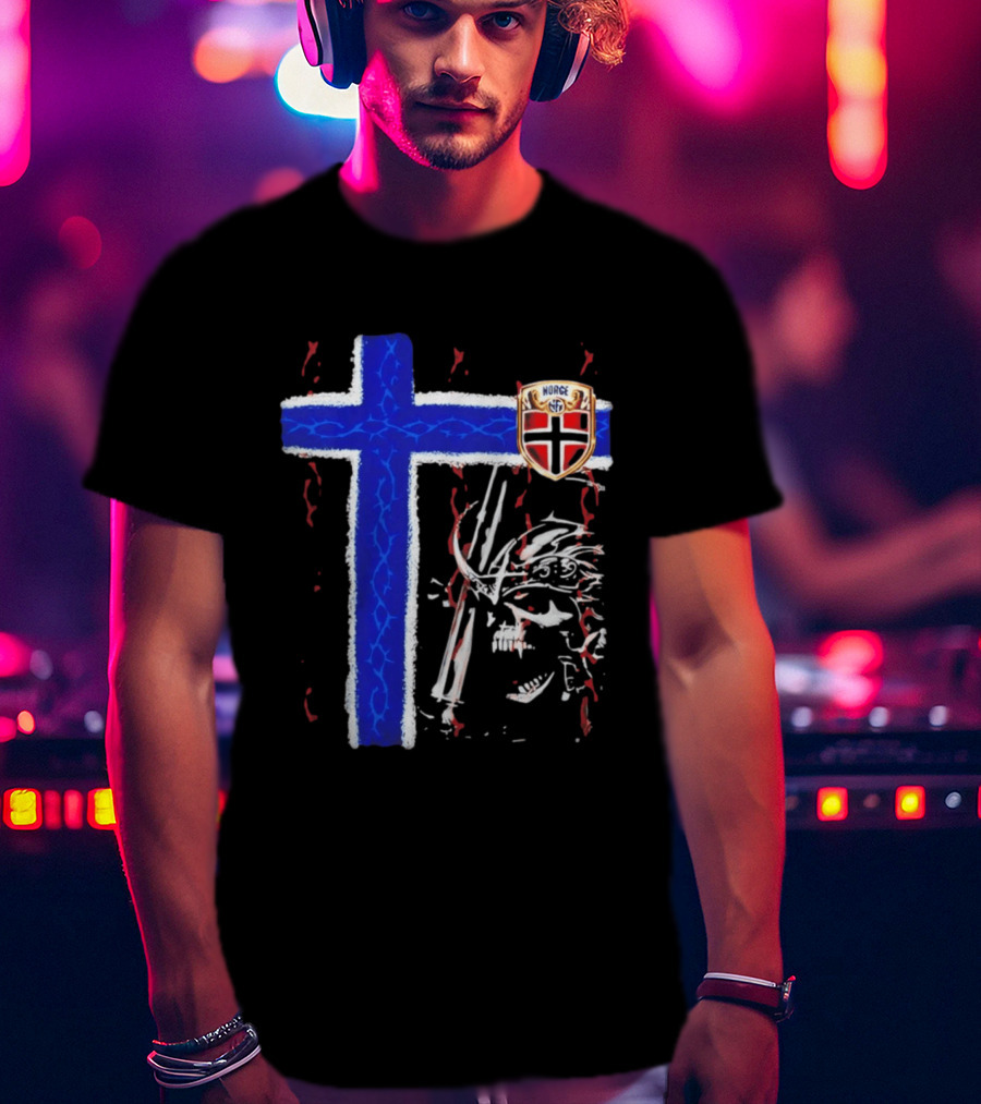 Norge Shield Cross Skull Warrior Norwegian Patriot Nordic T-Shirt
