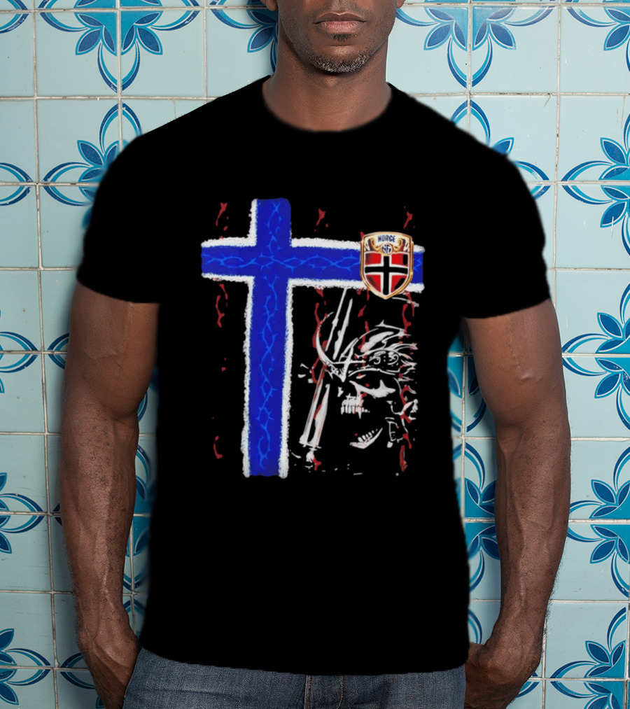 Norge Shield Cross Skull Warrior Norwegian Patriot Nordic T-Shirt