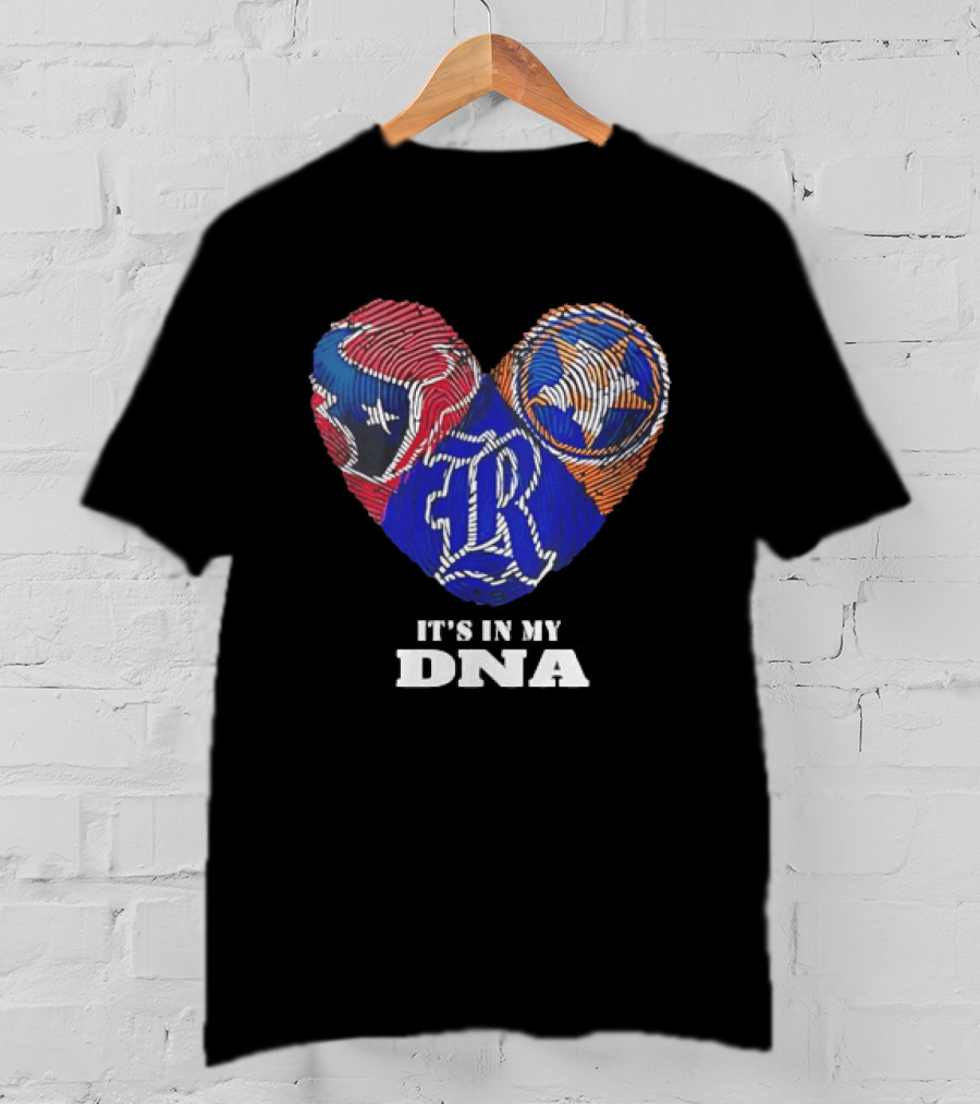Texas Rangers Astros Fingerprint Heart It's In My DNA T-Shirt