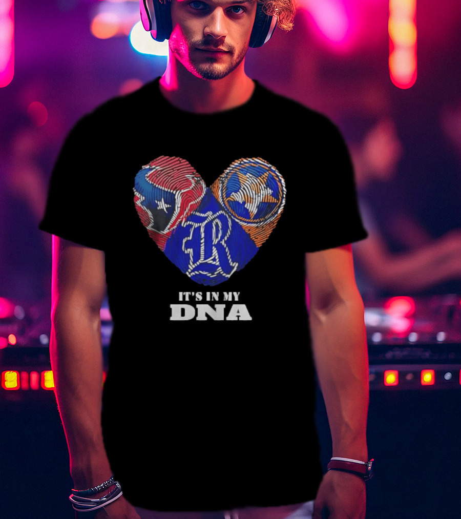 Texas Rangers Astros Fingerprint Heart It's In My DNA T-Shirt