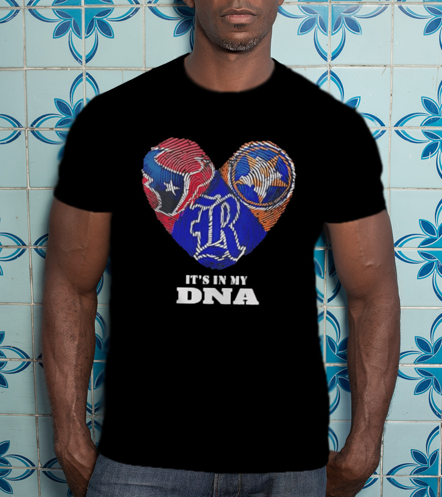 Texas Rangers Astros Fingerprint Heart It's In My DNA T-Shirt