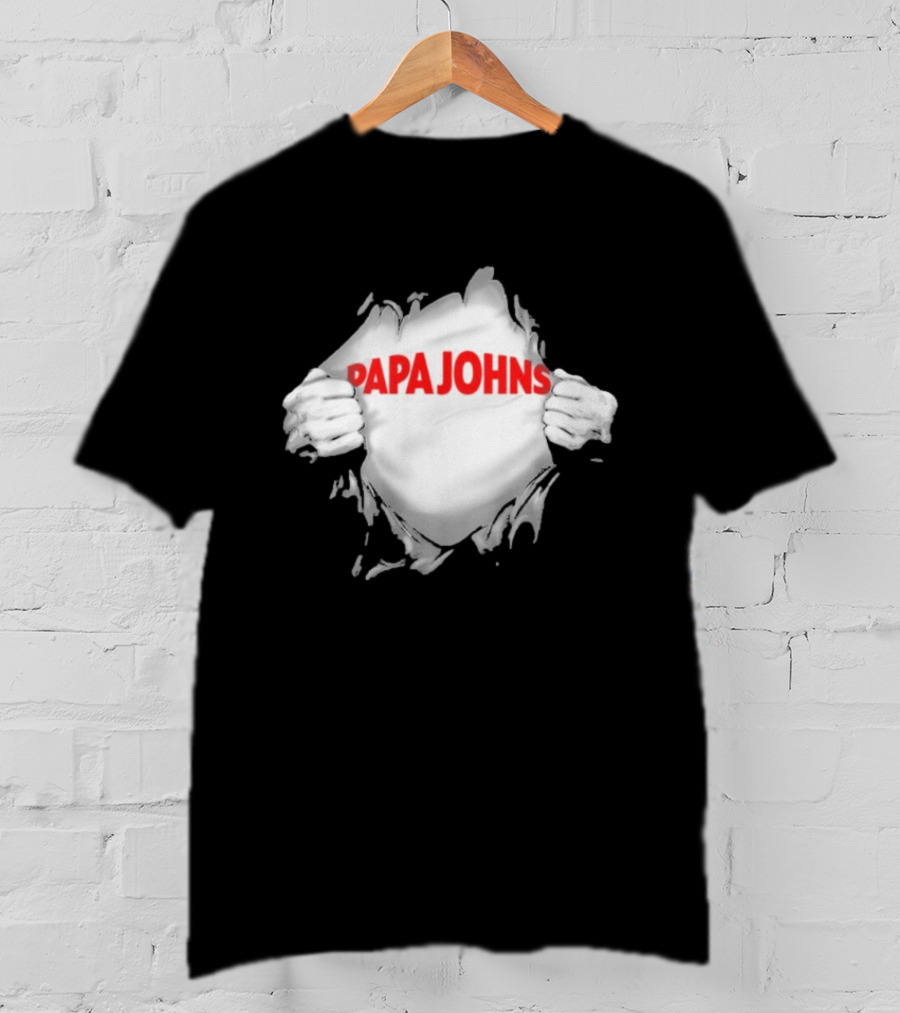 Papa Johns Ripped Chest Superhero Torn Employee T-Shirt