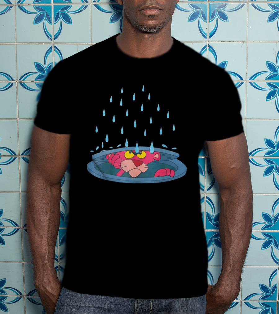 Pink Panther Peek Manhole Rainstorm Scene T-Shirt