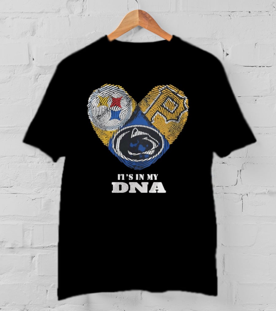 Pittsburgh Steelers Pirates Penn State It's In My DNA Heart Fingerprint T-Shirt