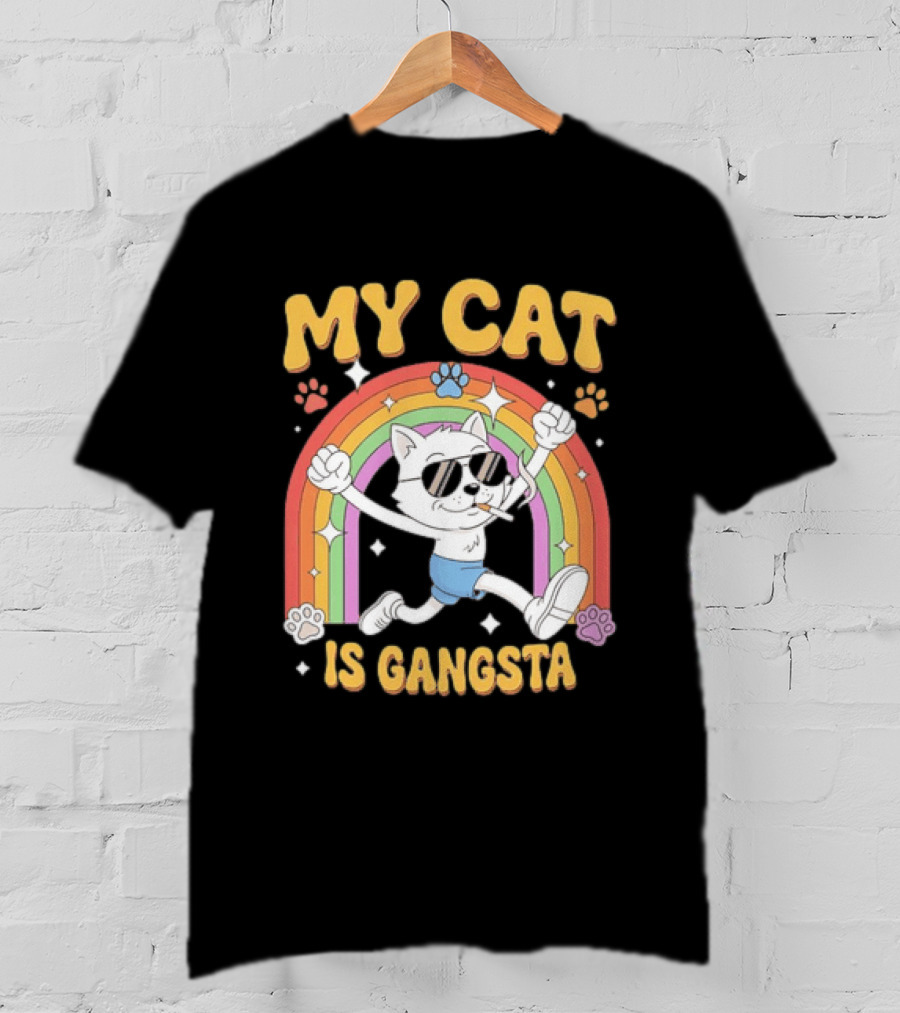 My Cat Is Gangsta Rainbow Smoking Cat T-Shirt