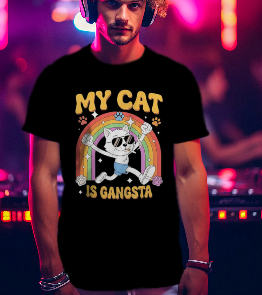My Cat Is Gangsta Rainbow Smoking Cat T-Shirt