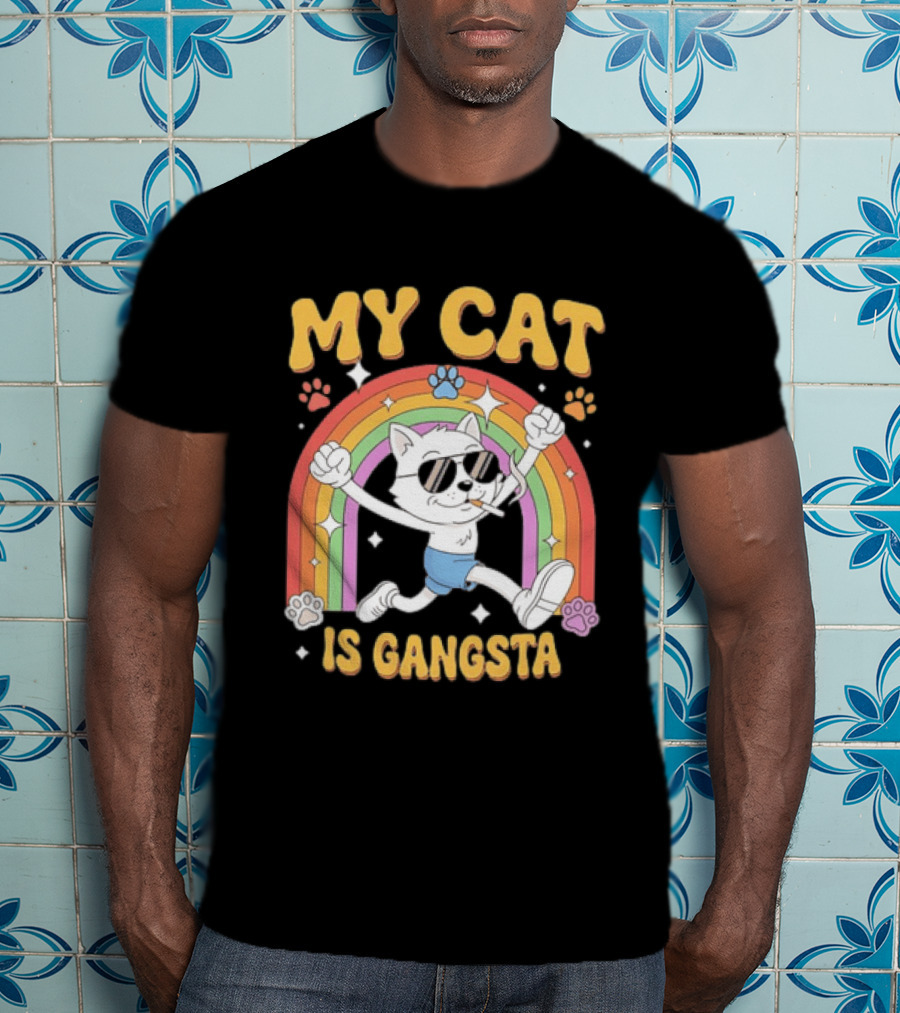 My Cat Is Gangsta Rainbow Smoking Cat T-Shirt
