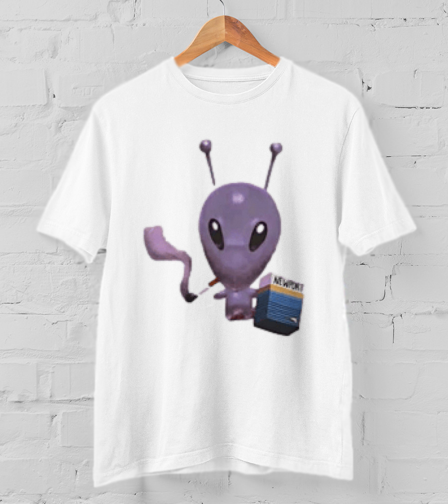 Alien Holding Newport Cigarette Pack Smoking Space Travel T-Shirt